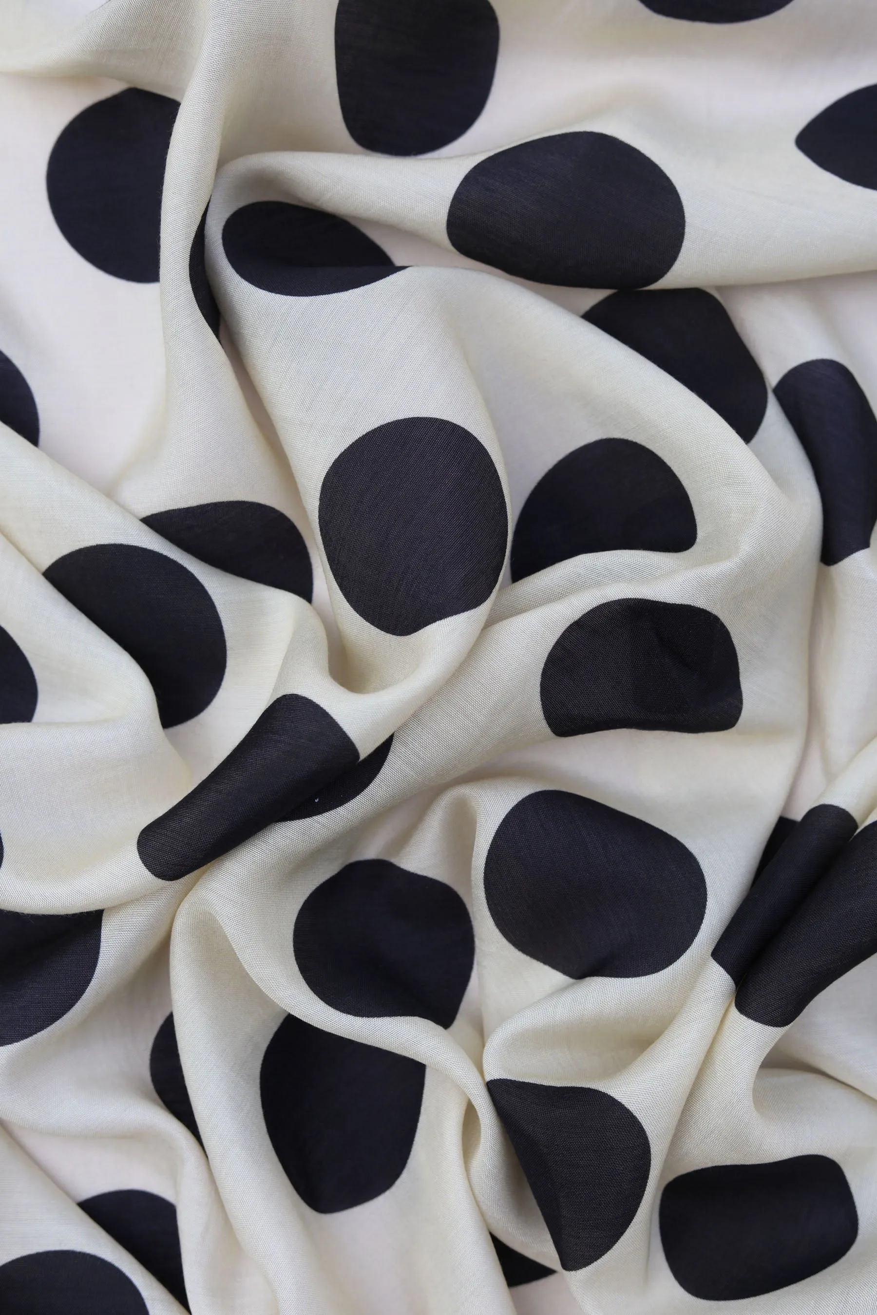 Black Polka Dot Pattern Printed Natural Muslin Silk Fabric