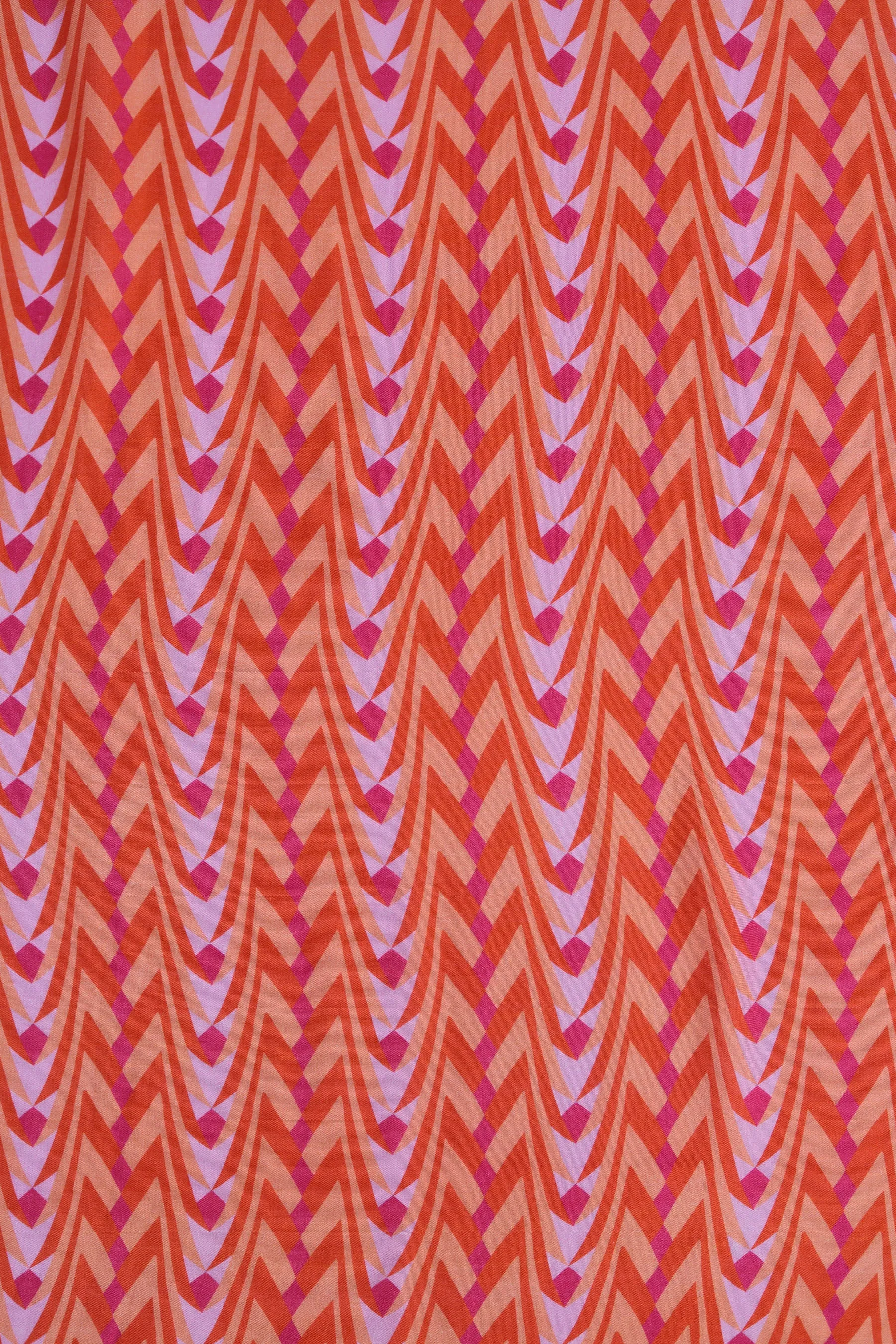 Blazing Orange All Over Geometric Print Natural Muslin Silk Fabric