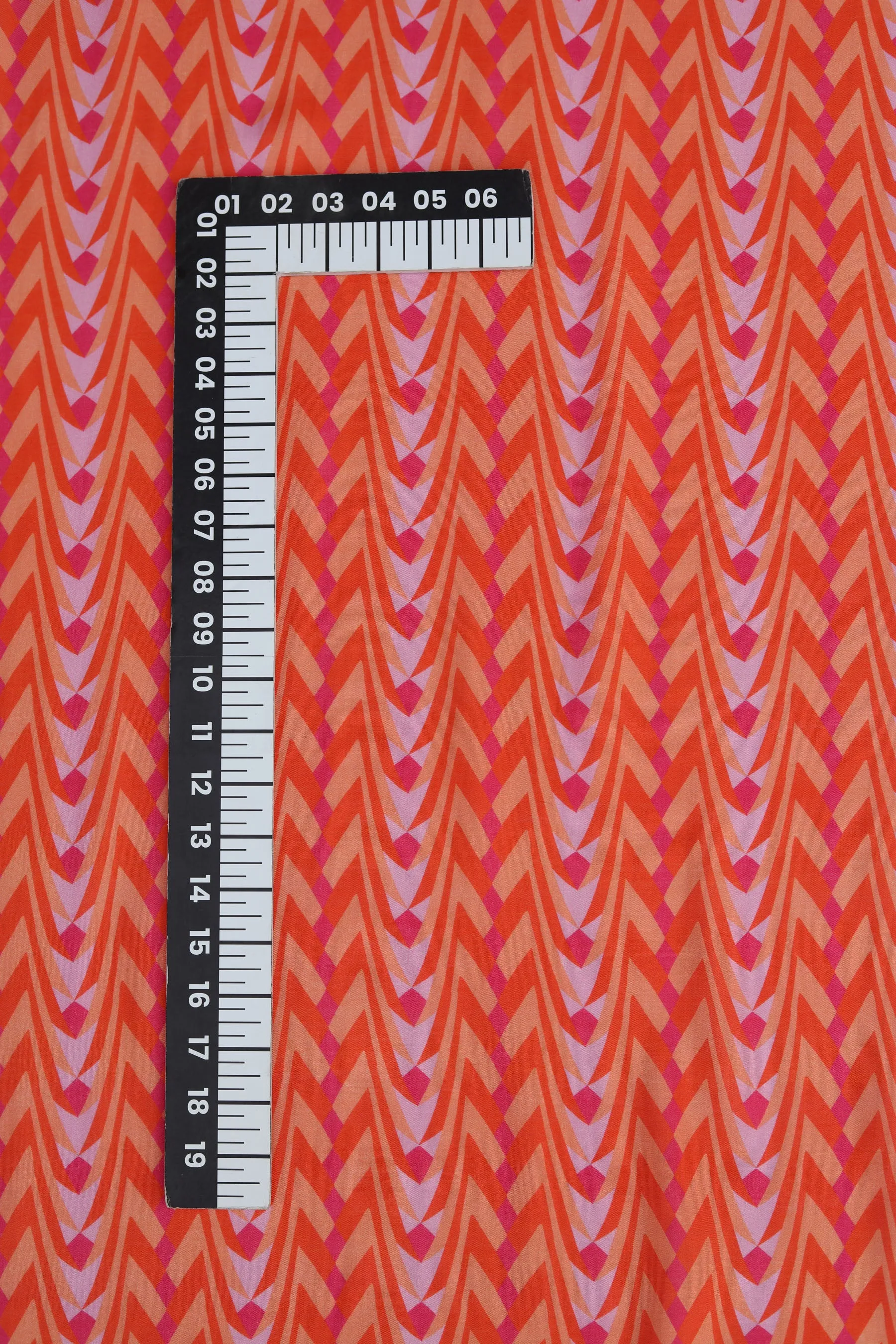 Blazing Orange All Over Geometric Print Natural Muslin Silk Fabric