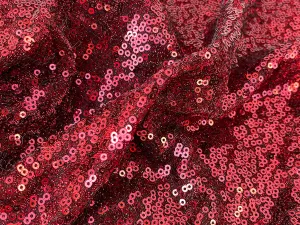 Blood Red Plain Sequins Embroidered Net Fabric