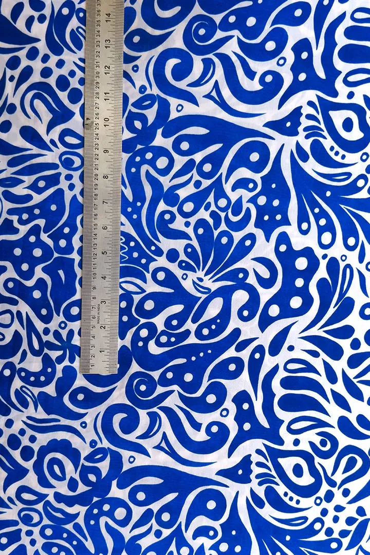 Blue Abstract Printed Muslin Fabric