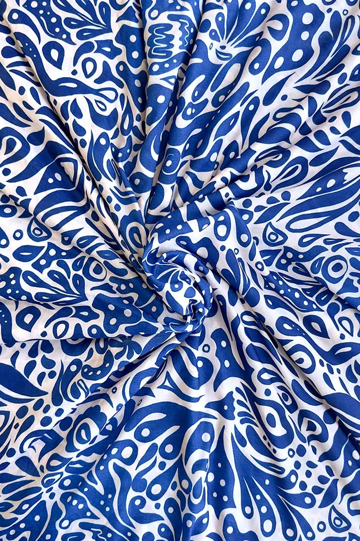 Blue Abstract Printed Muslin Fabric