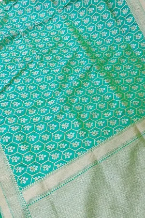 Blue And Green Shot Banarasi Handloom Pure Katan Silk Sona Roopa Saree