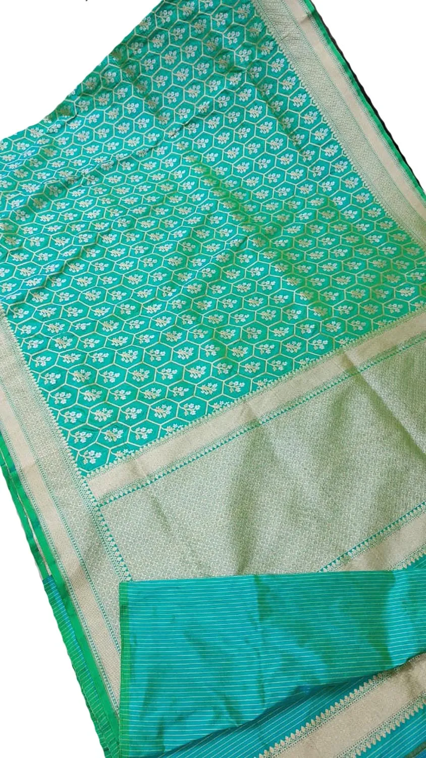 Blue And Green Shot Banarasi Handloom Pure Katan Silk Sona Roopa Saree