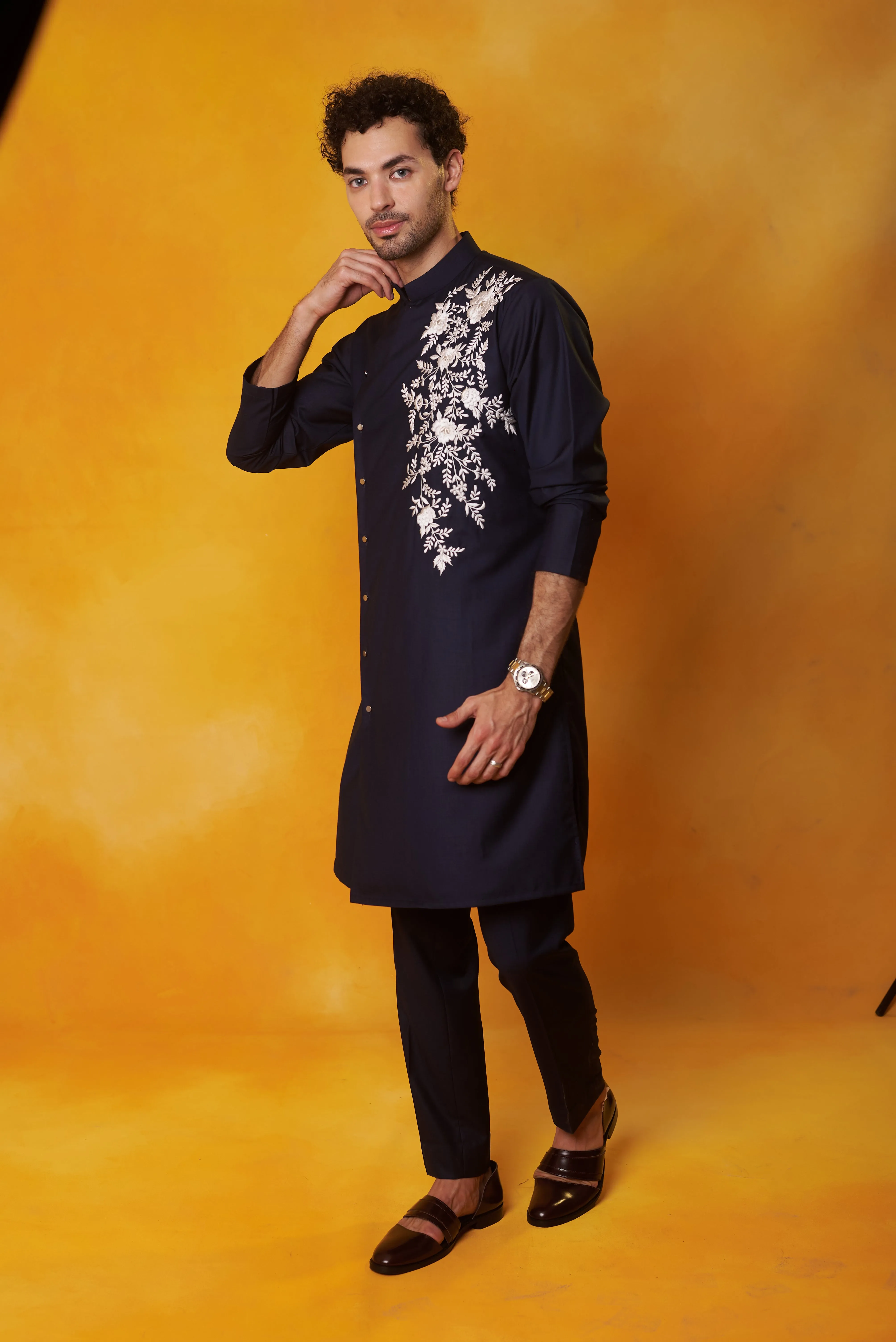 Blue Angrakha Embroidered Kurta Set