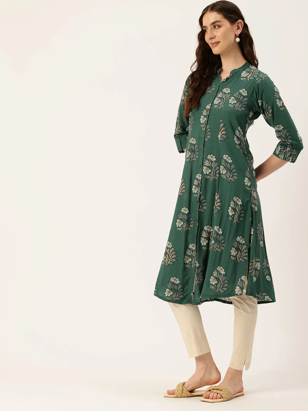 Blue Floral Printed Kurta