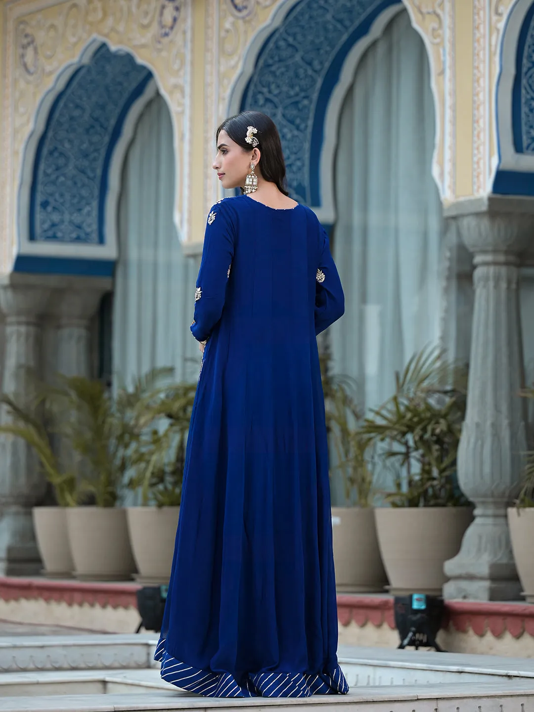 Blue Gota Patii work Georgette Long Kurta with Shantoon Lining with Dupatta