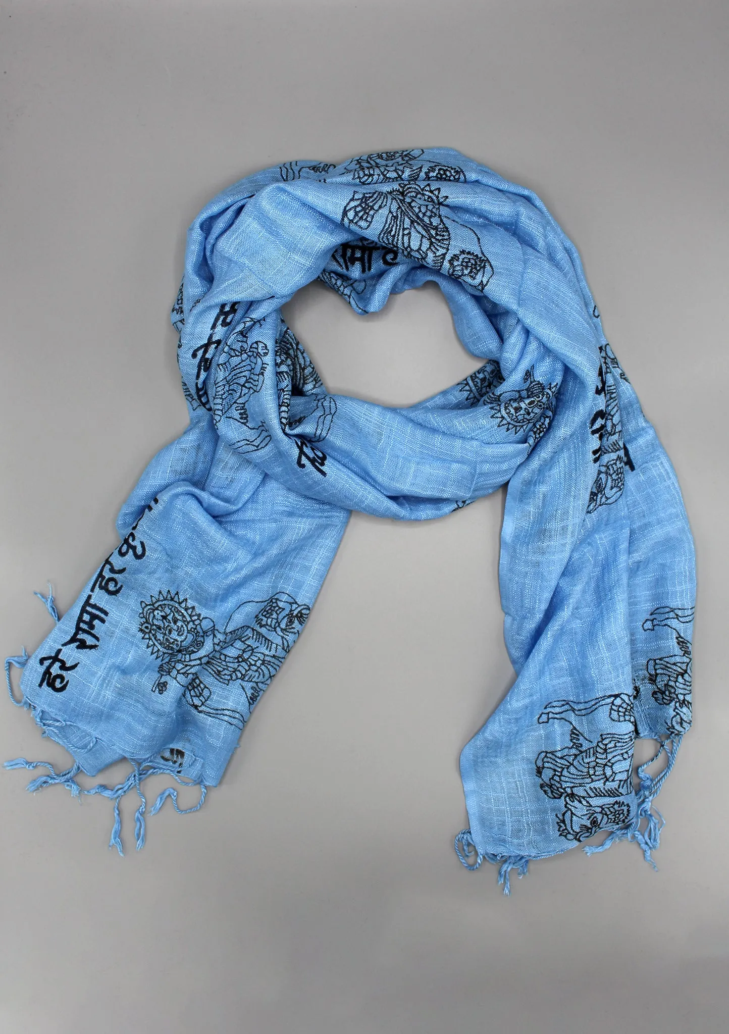 Blue Printed Hare Ram Hare Krishna Deities Cotton Shawl