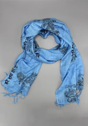 Blue Printed Hare Ram Hare Krishna Deities Cotton Shawl