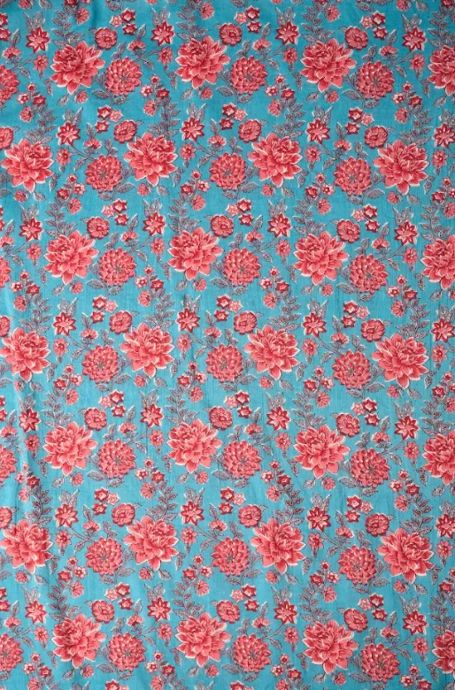 Blue Red Floral Pattern Printed Summer Pure Cotton Fabric