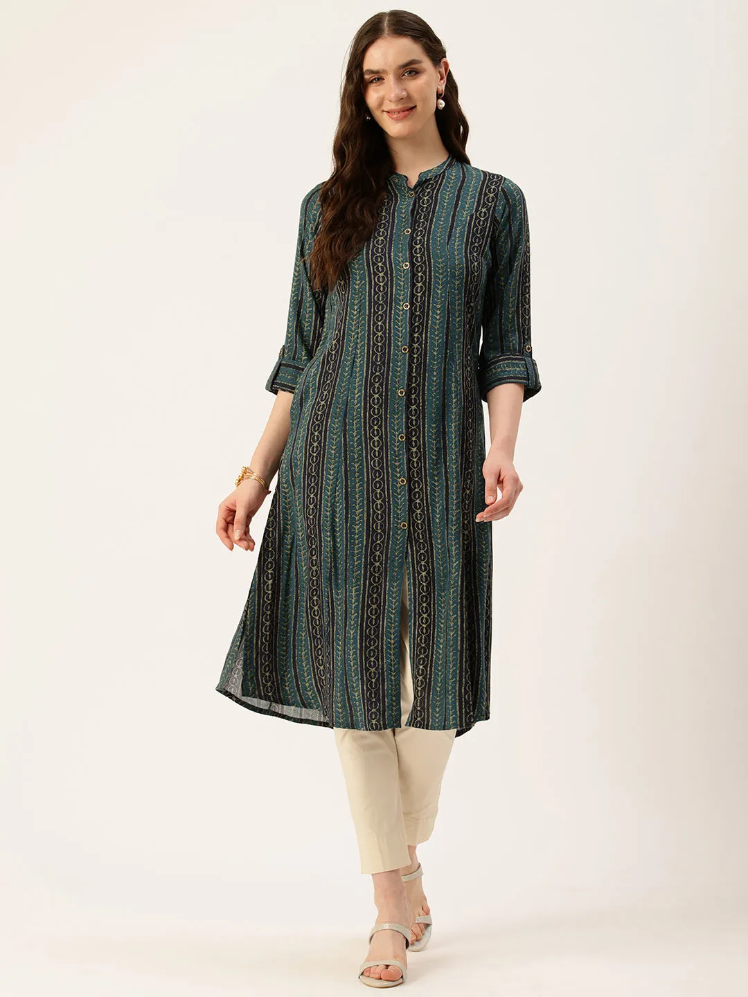 Blue Striped Printed Kurta