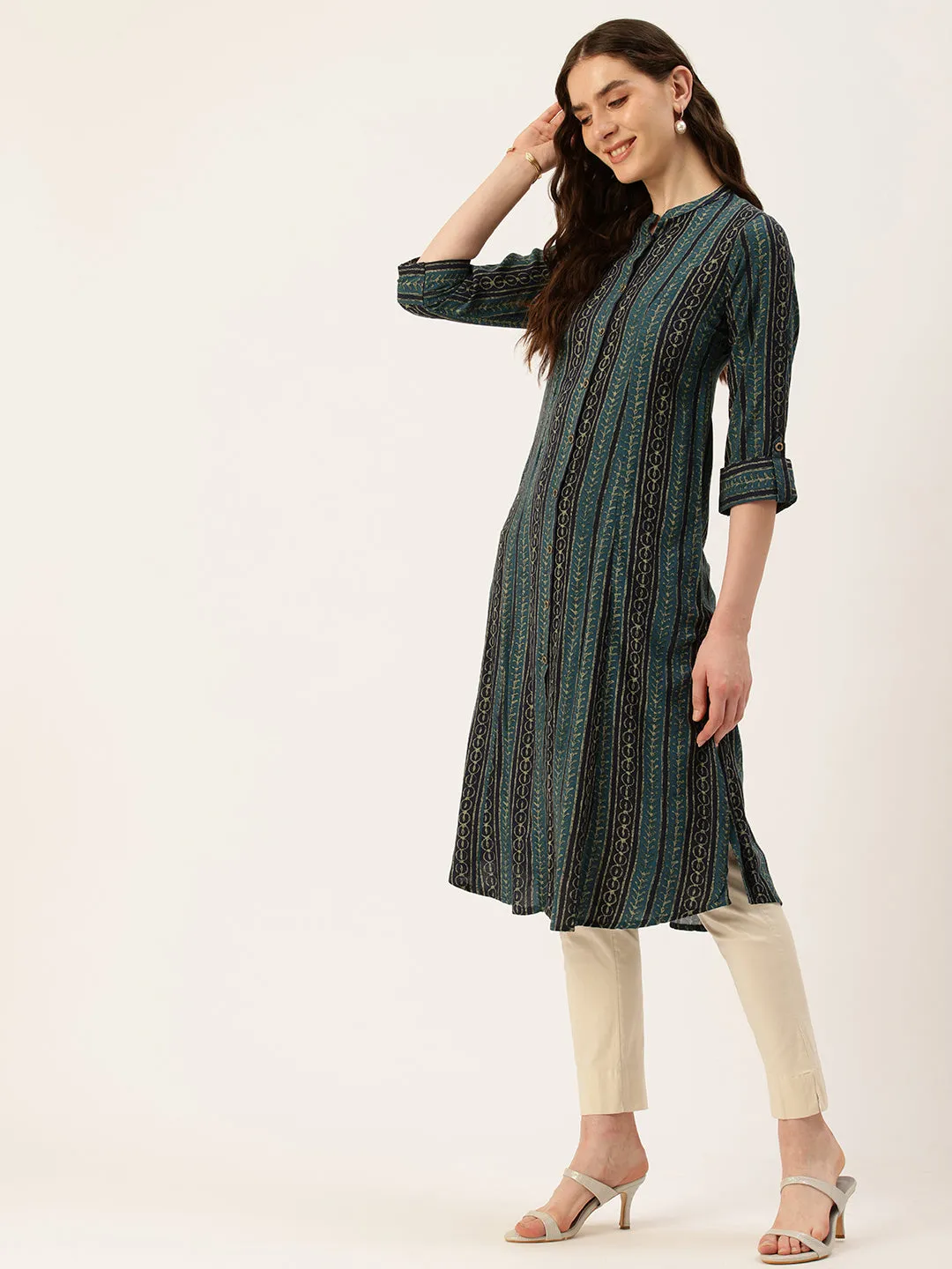 Blue Striped Printed Kurta