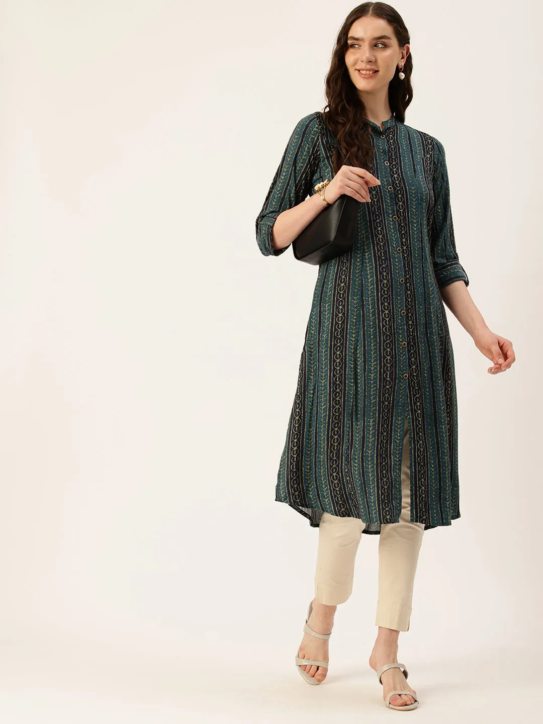 Blue Striped Printed Kurta