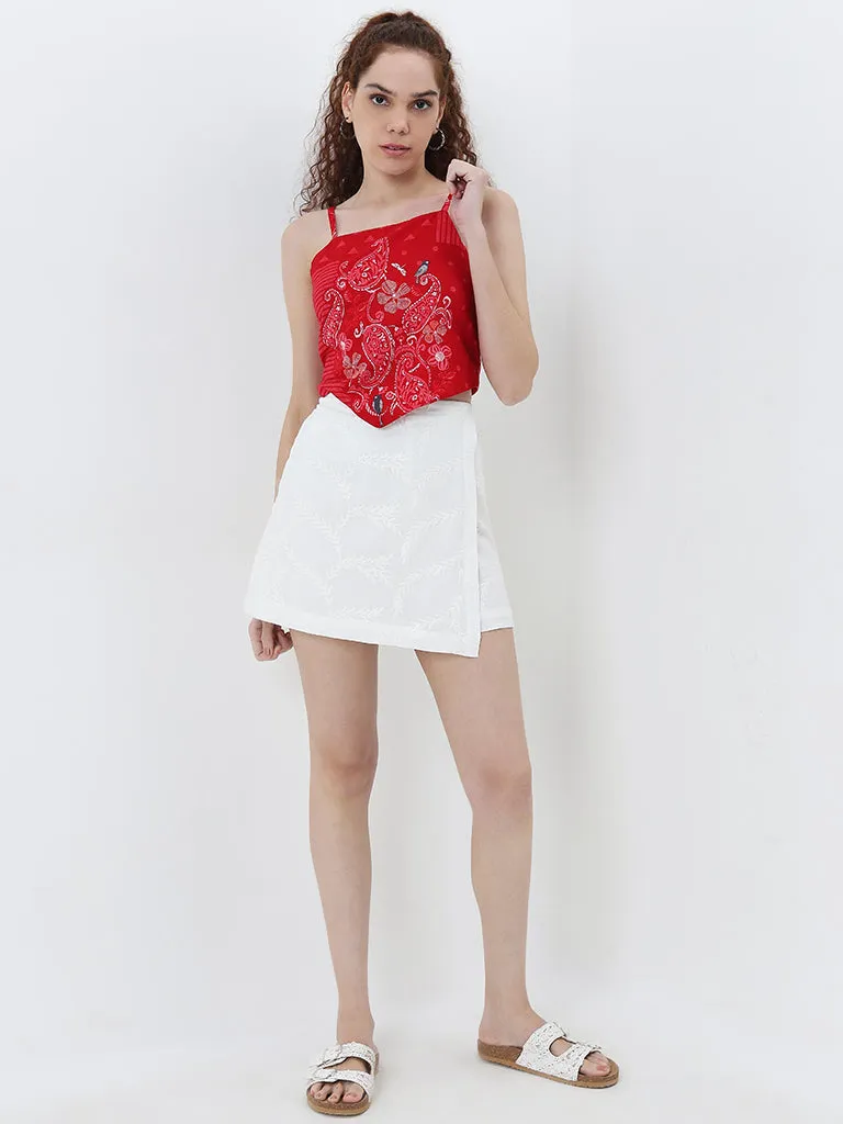 Bombay Paisley Red Paisley Printed Crop Cotton Top