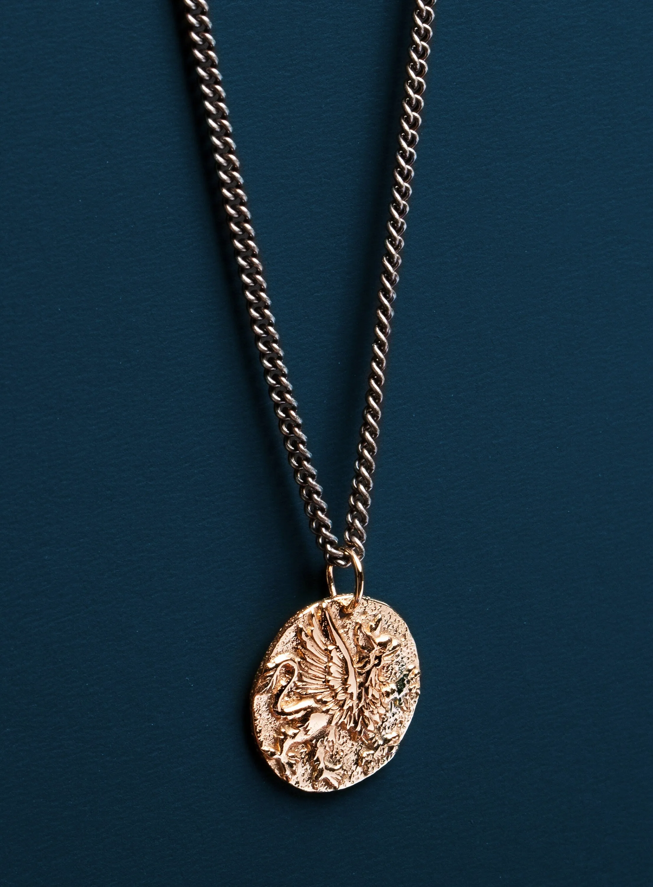 Bronze & Sterling Griffin Necklace - Greek coin replica