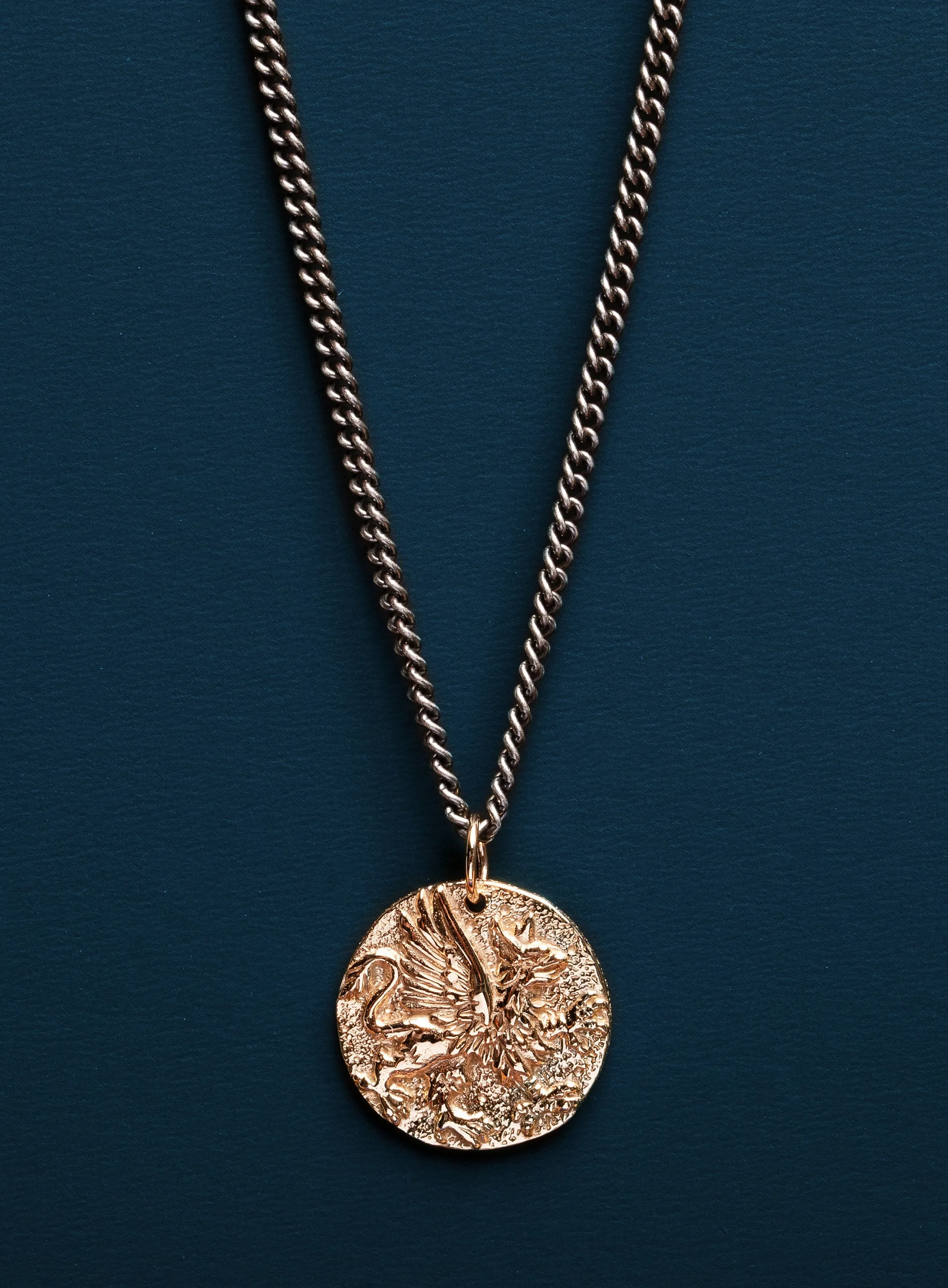 Bronze & Sterling Griffin Necklace - Greek coin replica