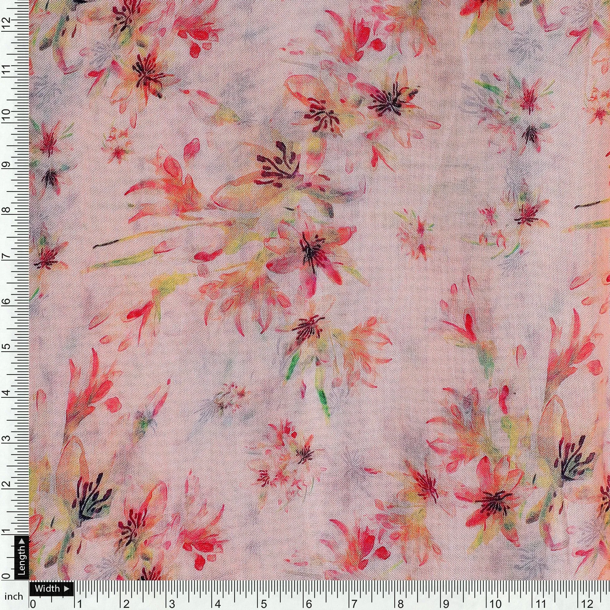 Brown Floral Pure Muslin Printed Fabric Material