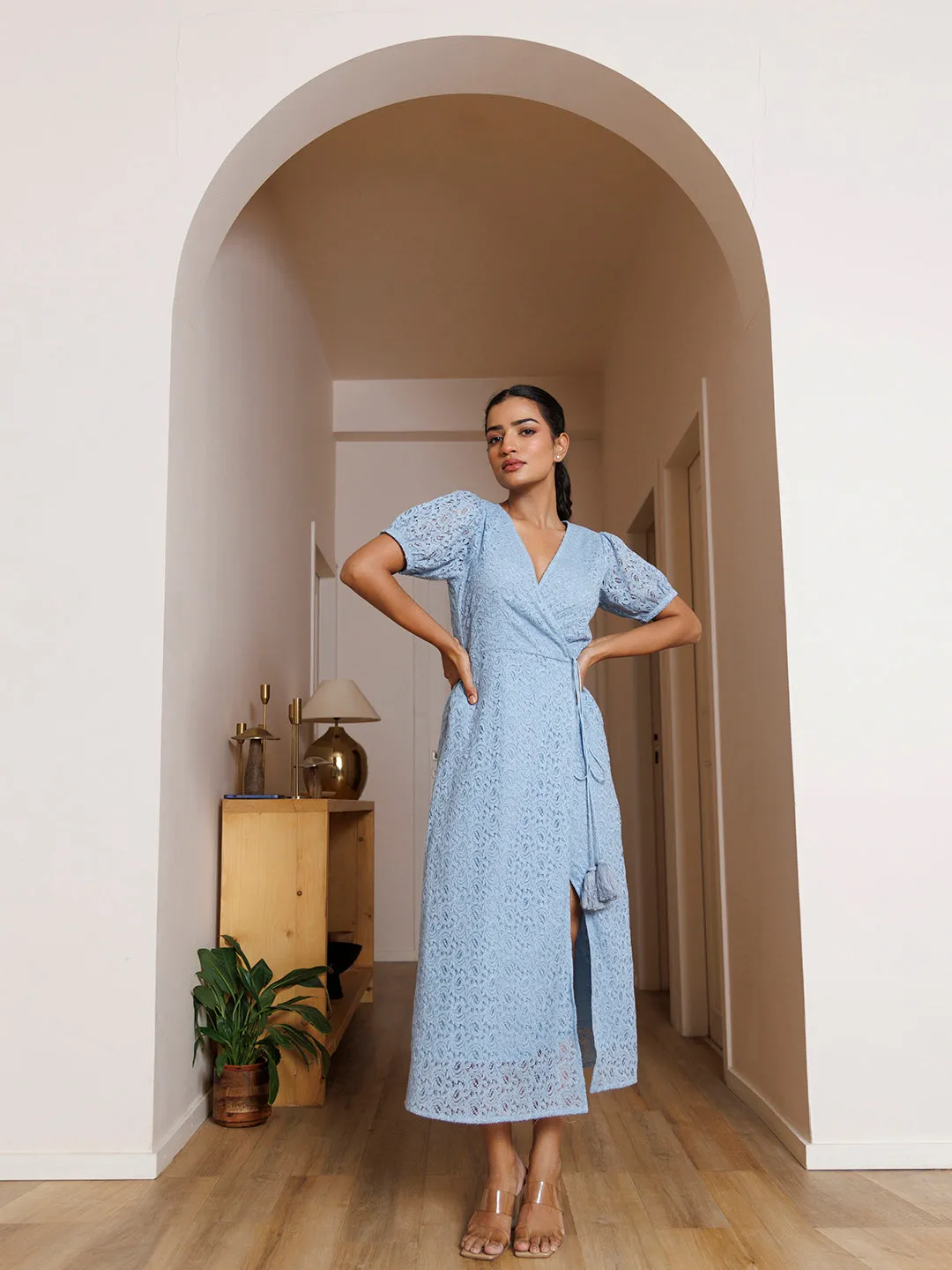 Butterfly Pea Blue Cotton Net Dress by ragavi