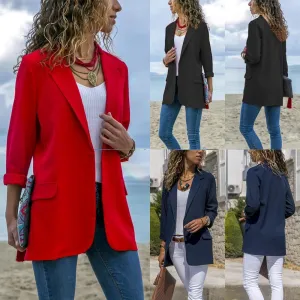 Candy Color Pockets Lapel Slim Women Blazer