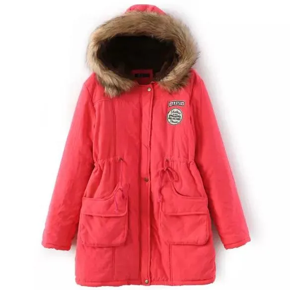 Candy Color Pockets Women Warm Oversized Hooded Winter Coat