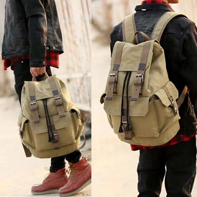 Canvas Men's Backpack School Rucksack Men Drawstring Cool Backpacks Women Travel Shoulder Teenagers Laptop Back Pack