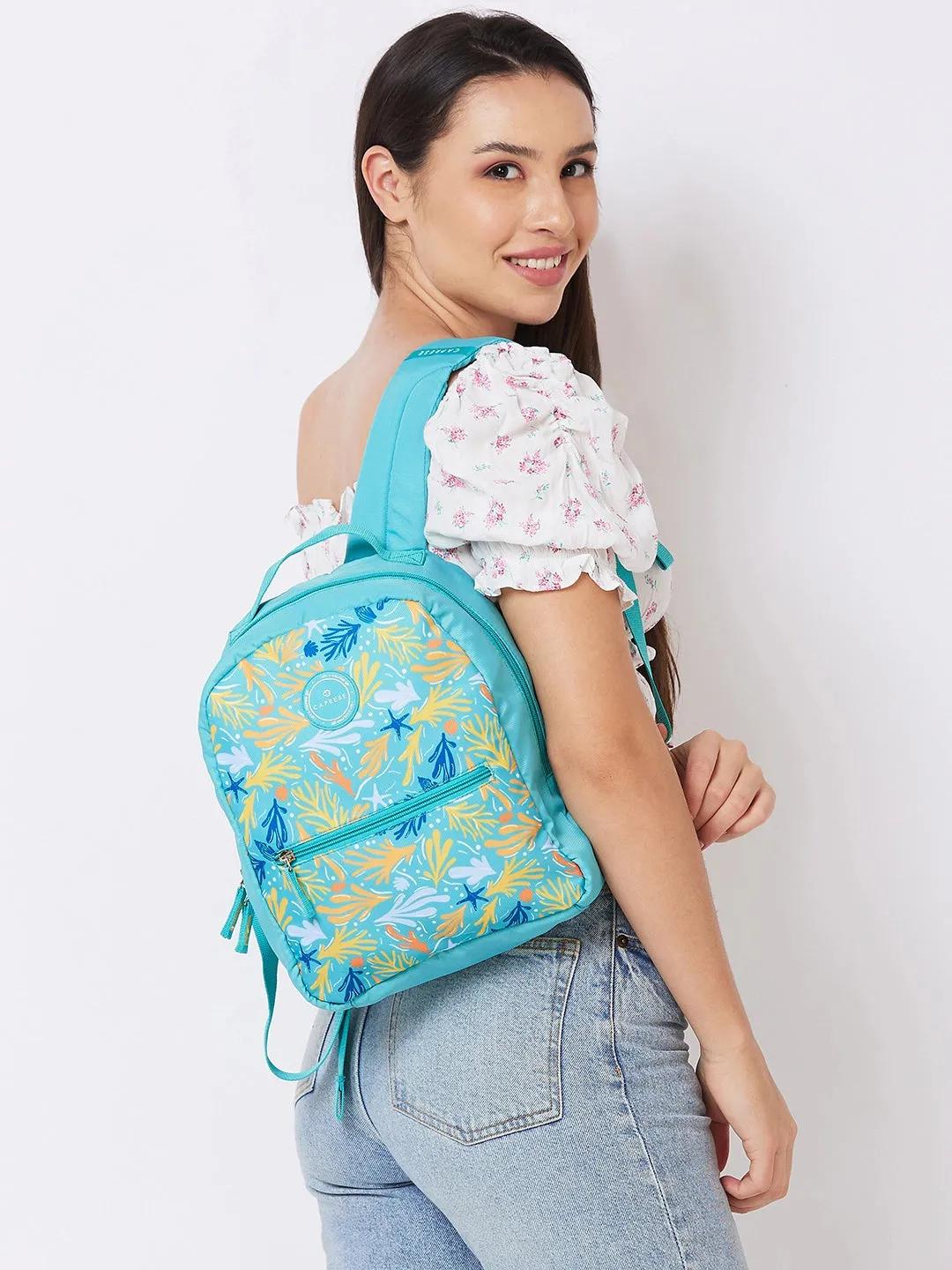 Caprese Xenia Backpack Small Turquoise Printed