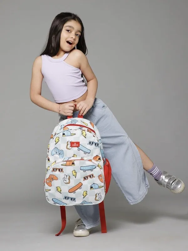 Casual Backpack - Printed Polyester, Comfortable Straps | Free Pencil Pouch | 15 Litres | Grey - Cheque