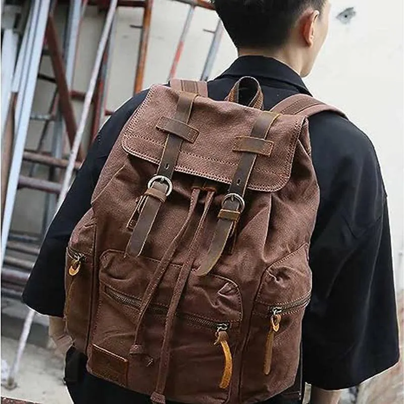 Casual Fashion Foreign Trade School Bag Men's and Women's Retro Canvas Backpack Laptop Rucksack