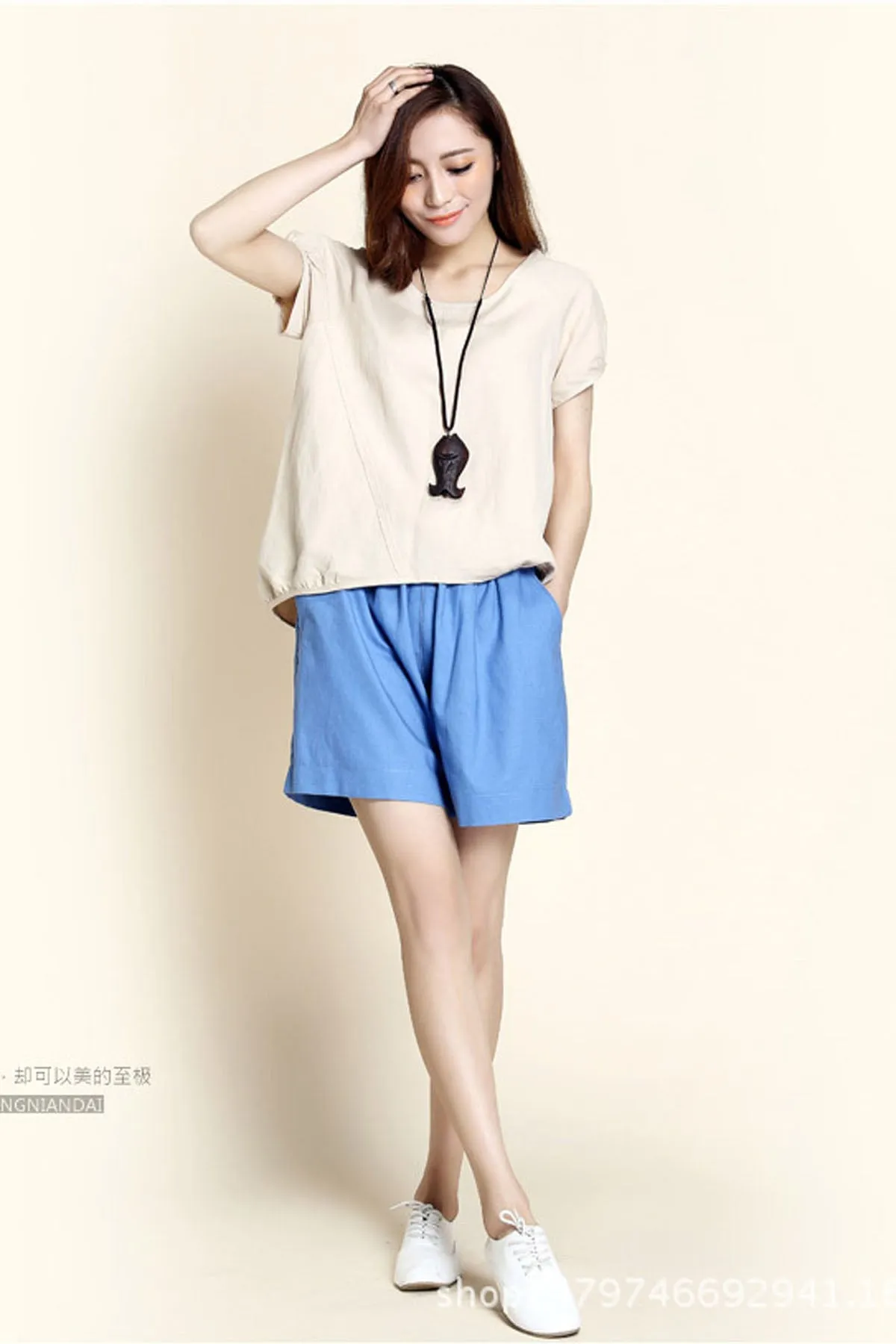 Casual Pure Color High Waist Loose Shorts