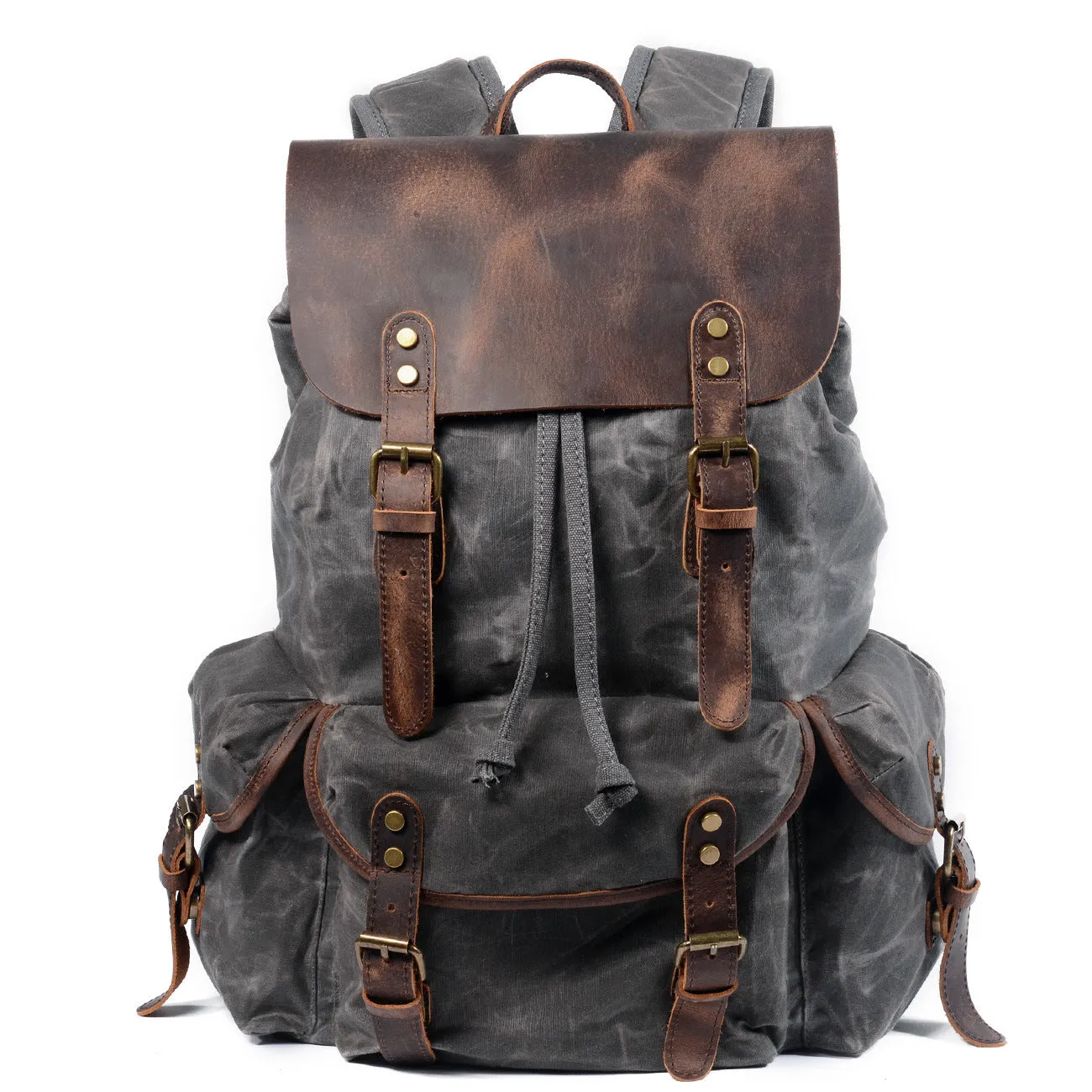 Casual Vintage Drawstrawing Waxed Canvas Hiking Rucksack 6105