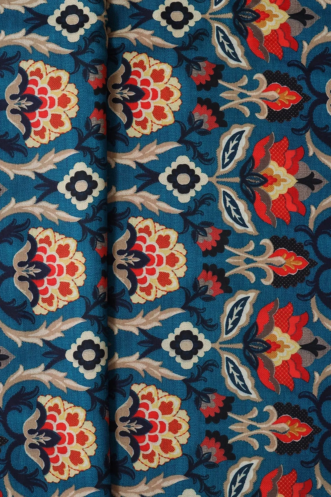 Cerulean Blue Traditional Pattern Digital Print On Heavy Multi Polyester Fabric