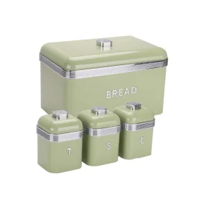 CH Retro Deluxe Breadbin & 3pcs Canister Green