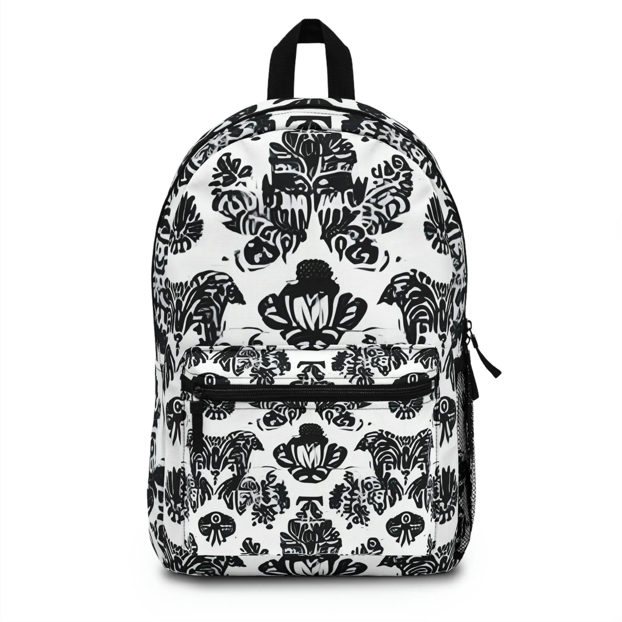 Chic Black & White Damask Backpack: Sleek Style On-The-Go