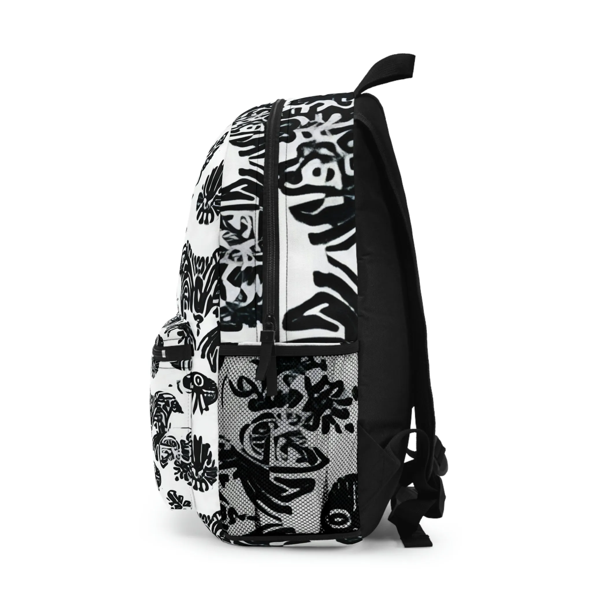 Chic Black & White Damask Backpack: Sleek Style On-The-Go