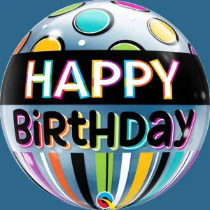 Chic Celebration 22″ Birthday Black Band & Dots Bubble Balloon by Balloonatic (3/Pk)