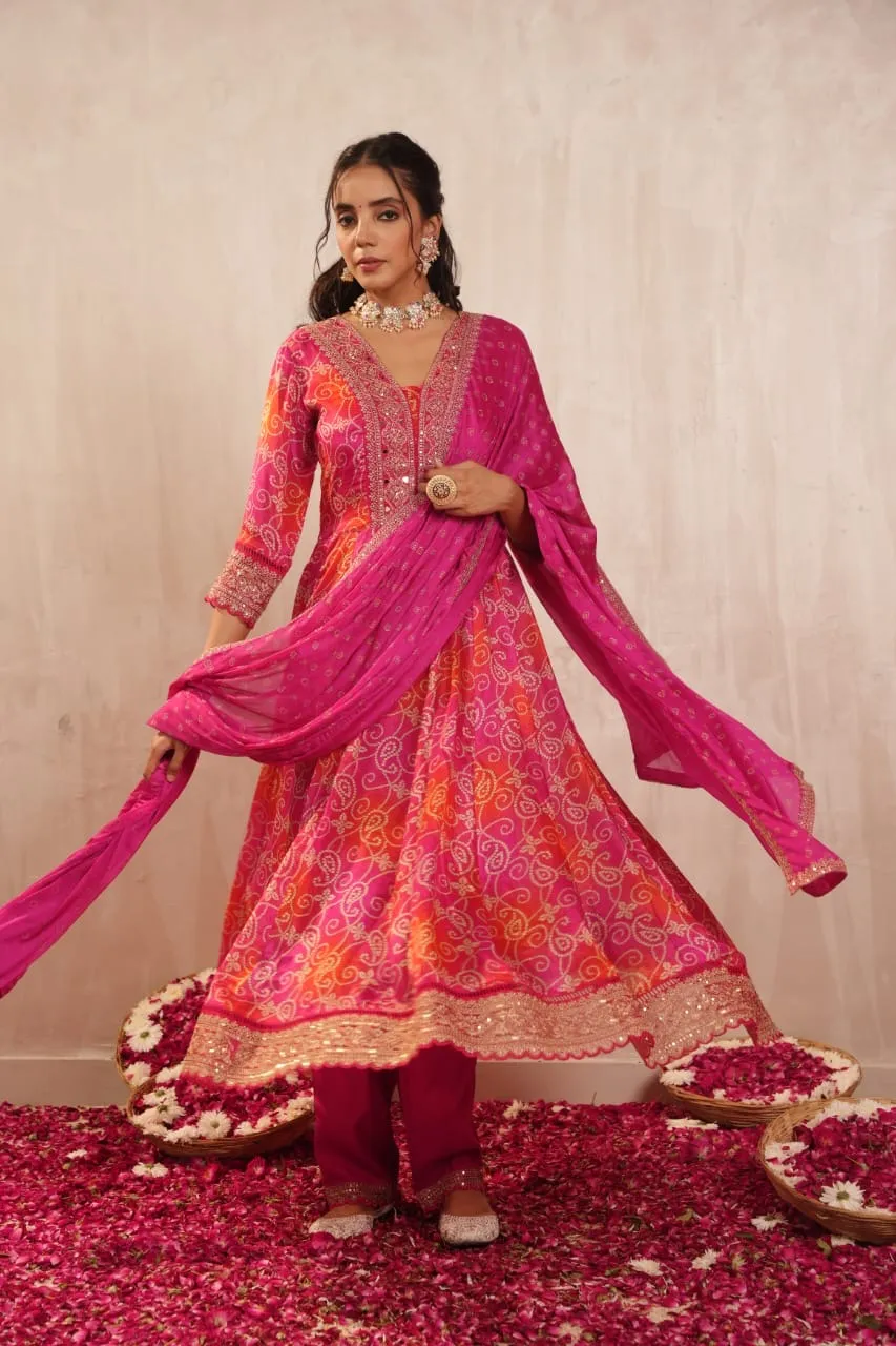 Chinnon Bandhani Heavy Embroidered Anarkali Set