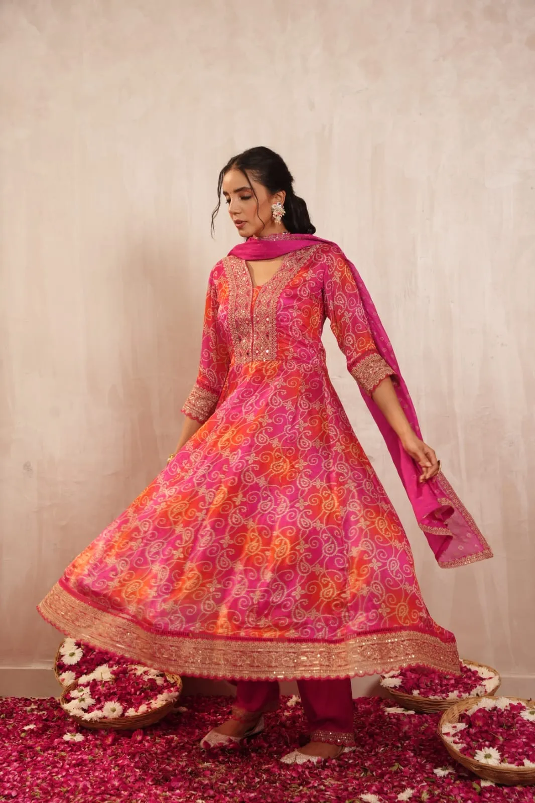 Chinnon Bandhani Heavy Embroidered Anarkali Set