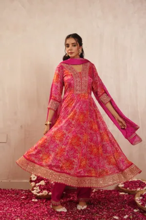 Chinnon Bandhani Heavy Embroidered Anarkali Set