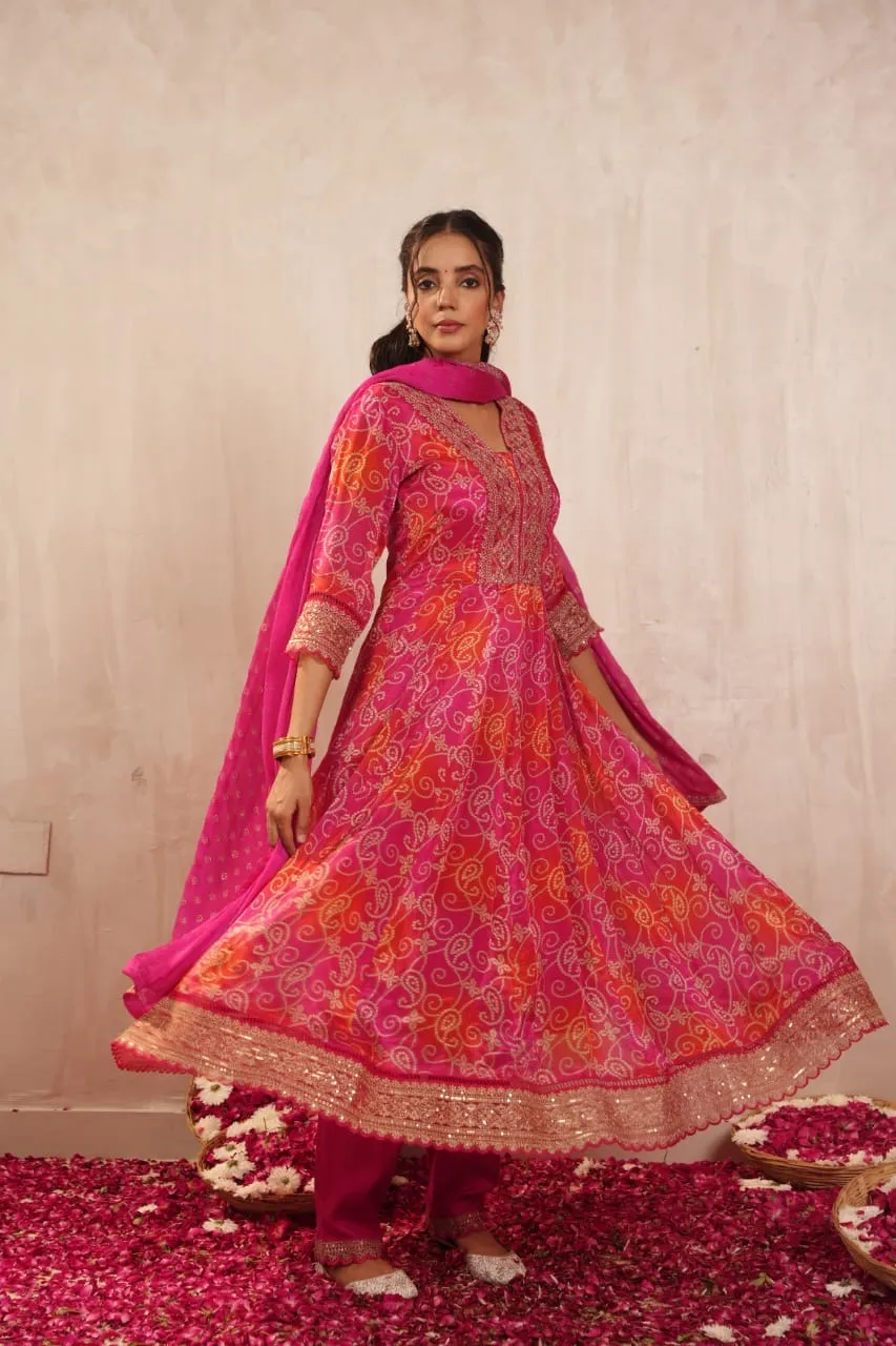 Chinnon Bandhani Heavy Embroidered Anarkali Set