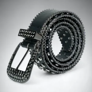 Chokore Crystal Rhinestone Pure Leather Belt (Black)