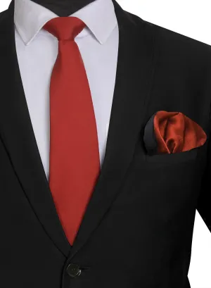 Chokore Red color Plain Silk Tie & Double-sided Brick Red & Black Silk Pocket Circle set