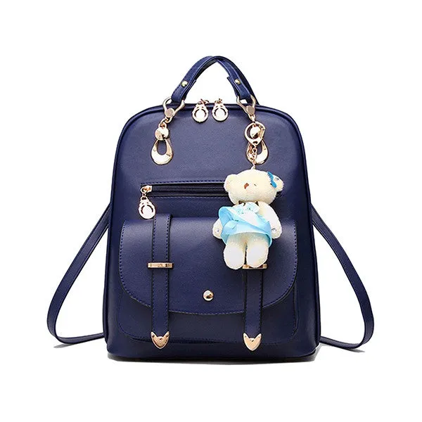 Classic Fashion Backpacks with Teddy Bear Charm