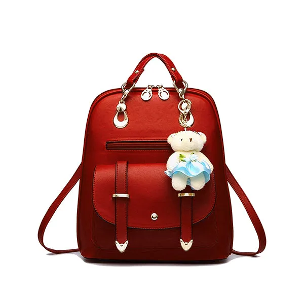 Classic Fashion Backpacks with Teddy Bear Charm