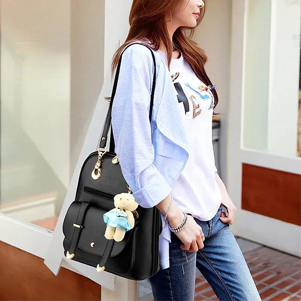 Classic Fashion Backpacks with Teddy Bear Charm