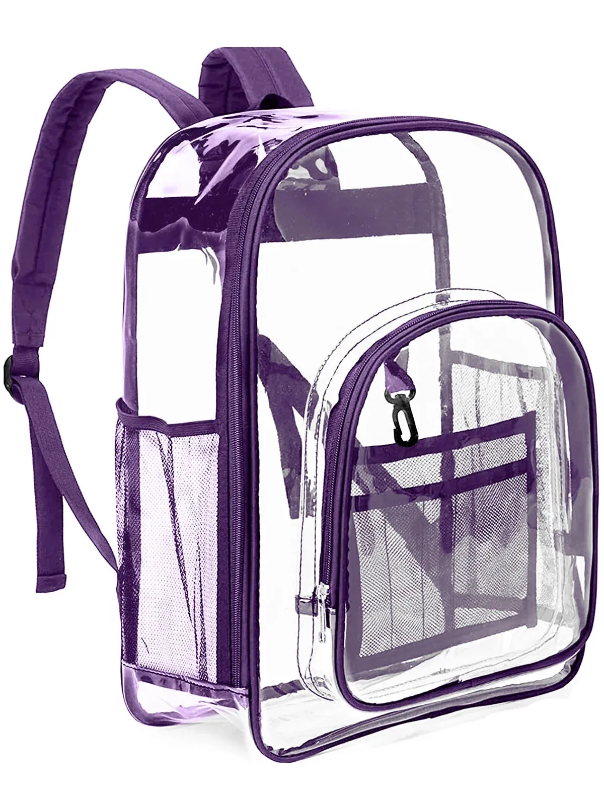 Clear Backpack Heavy Duty Stadium Approved PVC Transparent Backpacks for Kids Adults Clear School Bookbag with Reinforced Strap for School, Travel, Purple