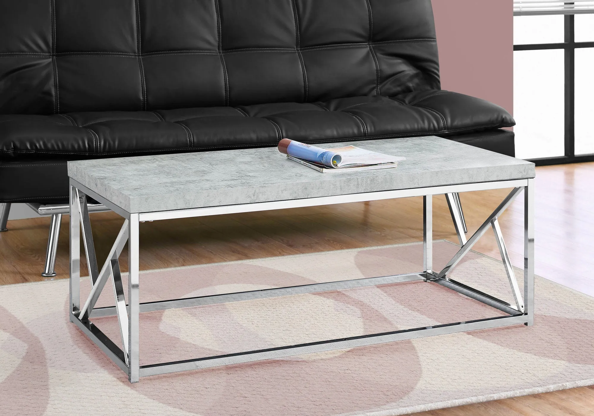 Coffee Table - Grey Cement With Chrome Metal