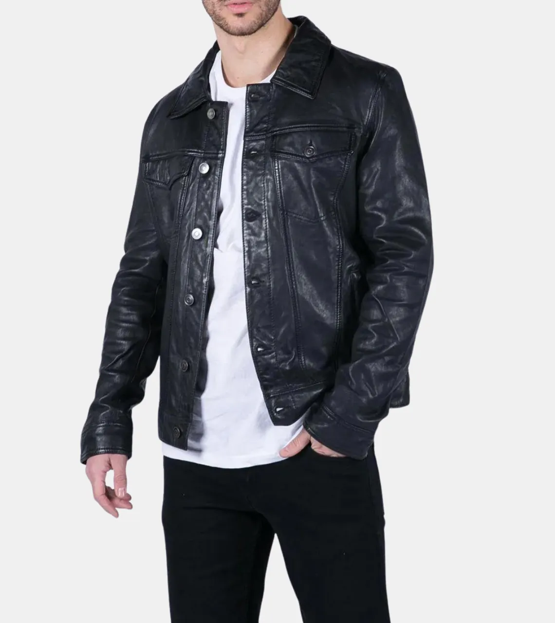 Coralee Men's Black Leather Jacket