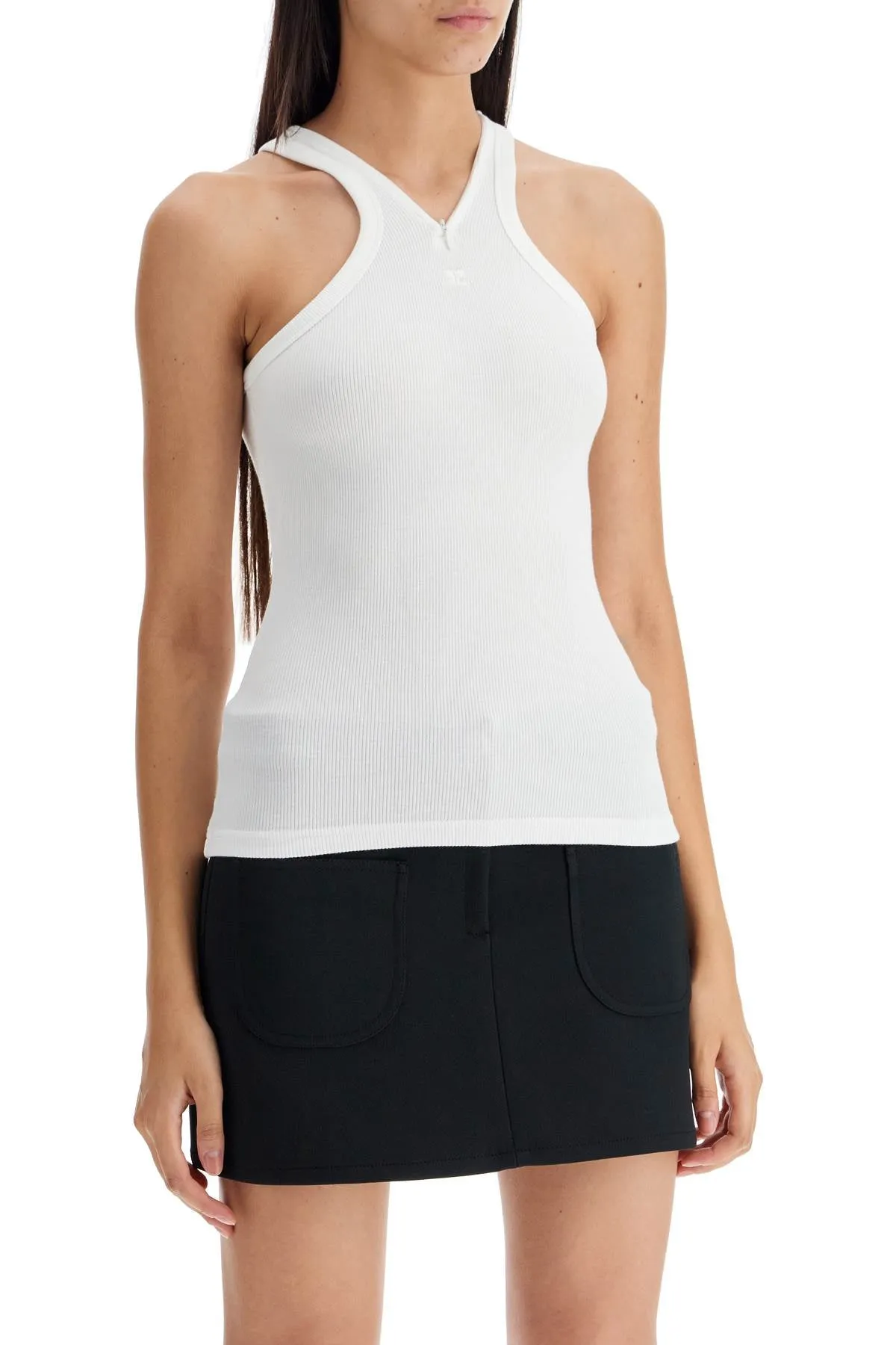 COURREGES ribbed tank top with zipper on the neckline