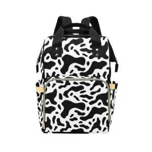 Cow Print Diaper Bag Backpack, Black White Animal Baby Boy Girl Waterproof Insulated Pockets Stylish Mom Dad Designer Men Women Multipurpose