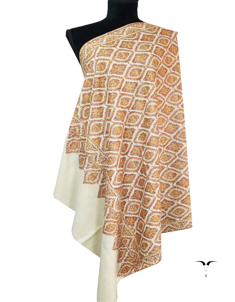 creamy white jamma embroidery pashmina shawl 8601